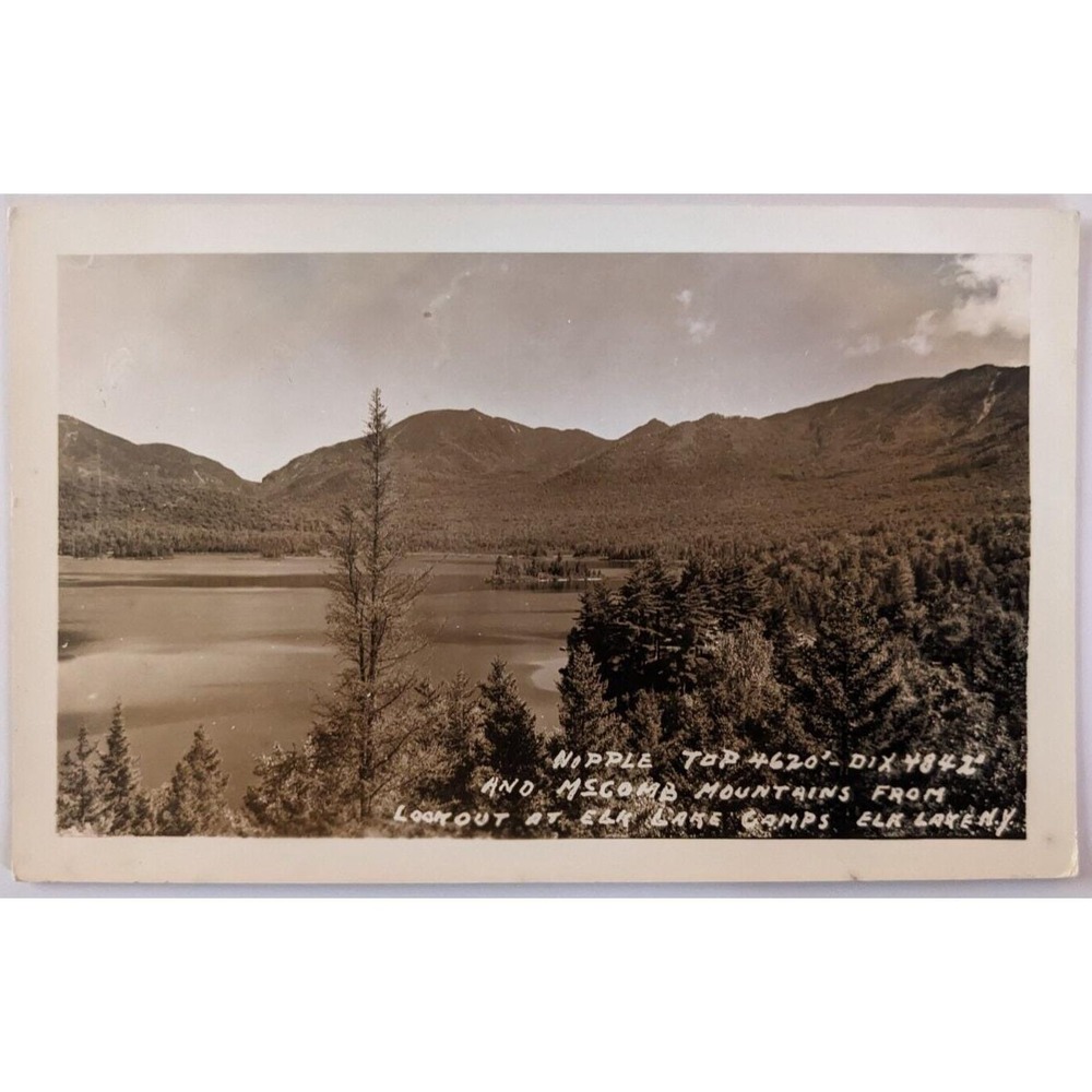 Nipple Top & McComb Mtns from‎ Elk Lake Camp, New York Vintage RPPC Postcard  B2